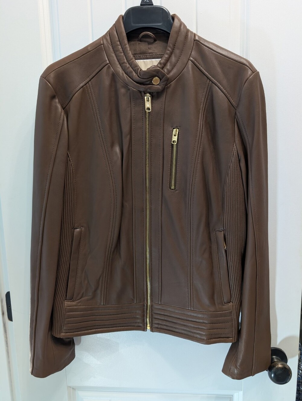 Michael Kors Whet Bli Leather Moto Lambskin Jacket Size XL
